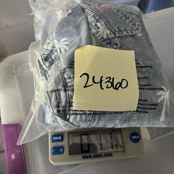 Billy T Palm Tree Print Chambray Button Shirt Dress M Short Sleeve Casual Resort - Picture 9 of 9